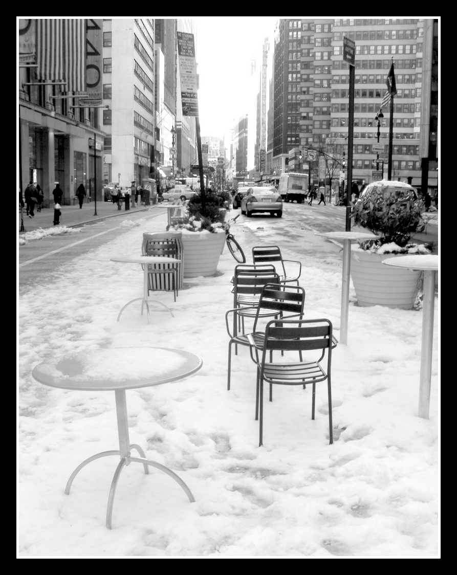 LUNCH ANYONE By Anthony Buccino, NYC, Times Square, snow, 