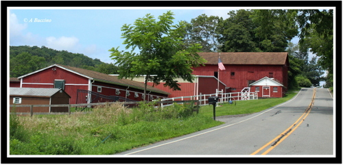 Red barn, US flag, NJ Roadtrip, Barns, Sussex County, July 2023,  A Buccino