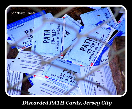 PATH trip tickets trash, Exchange Place, Jersey City NJ © Anthony Buccino