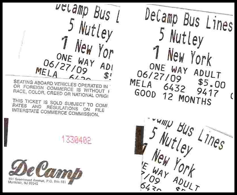 DeCamp Bus Lines, Tickets to NYC, June 2009  A Buccino