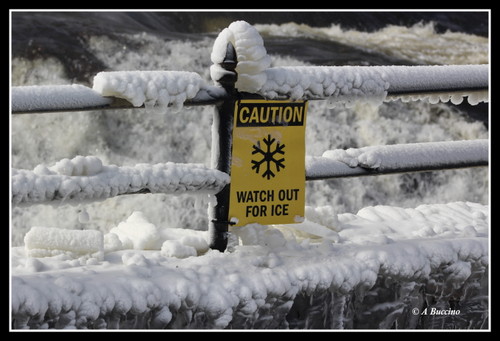 CAUTION WATCH OUT FOR ICE - Art in Ice, Paterson Great Falls, © A Buccino