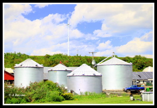 Blairstown NJ windmill and storage silos in summer